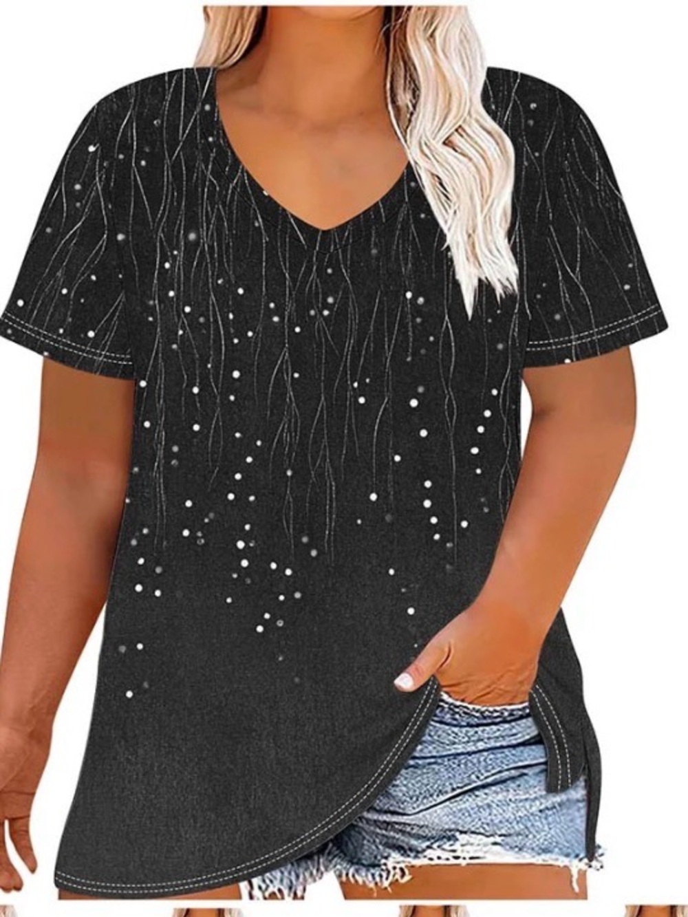 Women's V-Neck Black Short Sleeve Tunic Top